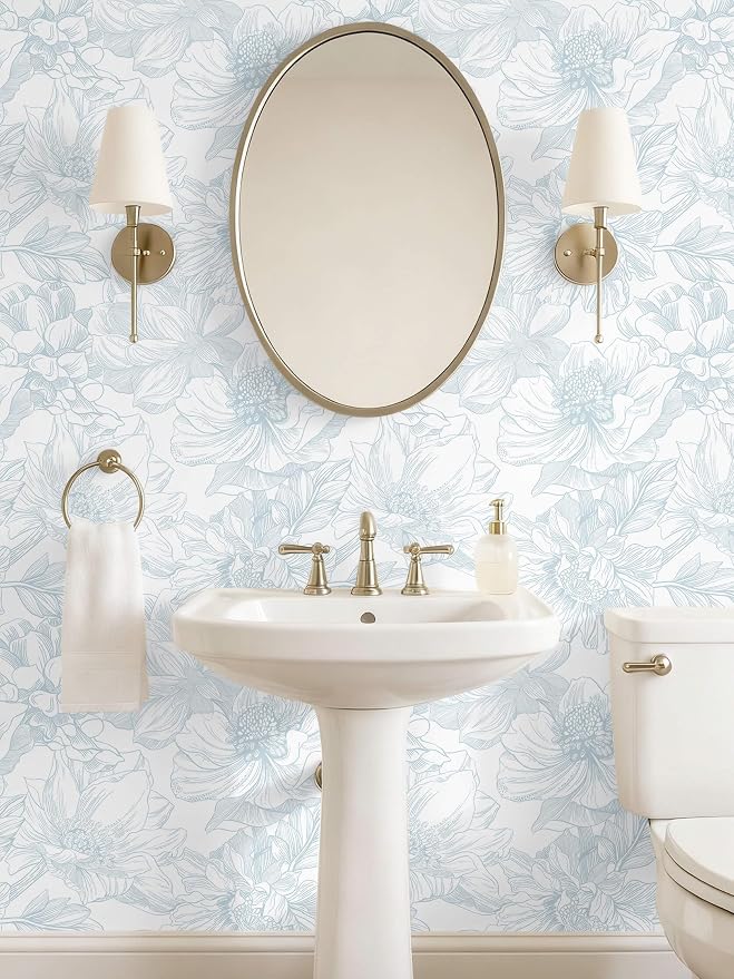 Ismoon Large Floral Peel and Stick Wallpaper Boho White and Blue Contact Paper - Image 3