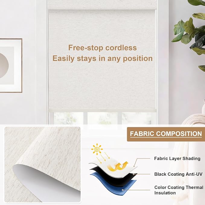 SUNOFF No Drill Tools Cordless Blackout Roller Shades Blinds - Image 6