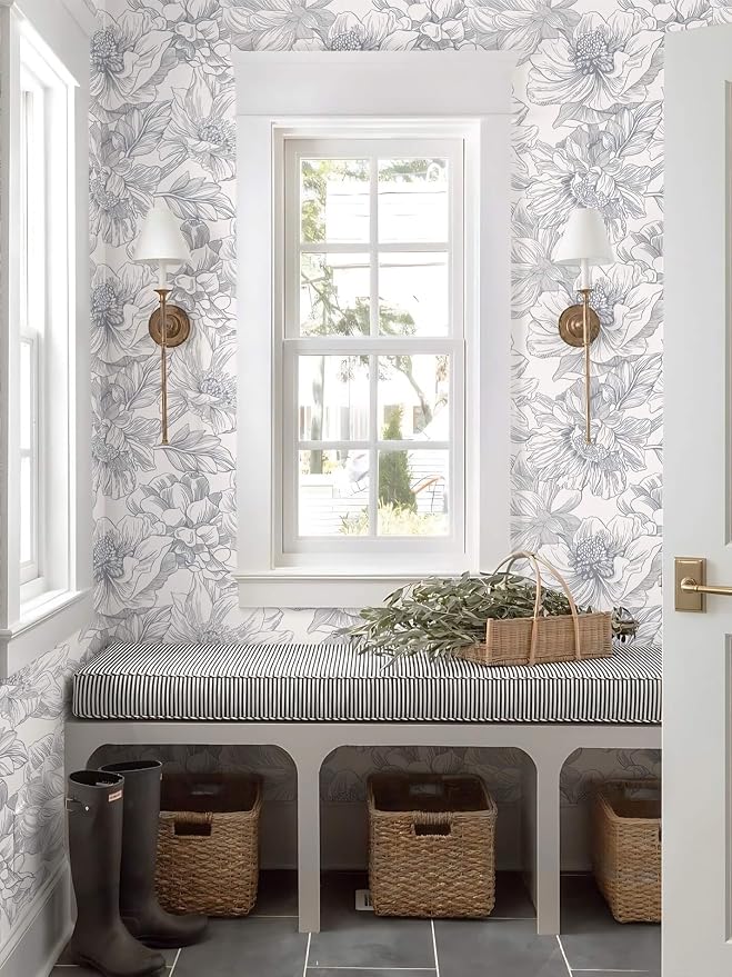 Ismoon Vintage Floral Wallpaper Peel and Stick Boho Beige and Gray Contact - Image 4