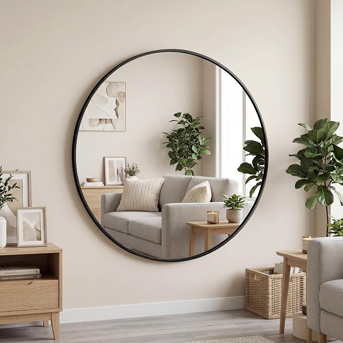 OLIXIS 36 Inch Black Round Bathroom Wall Mirror, Round Bathroom Mirrors by OLIXIS