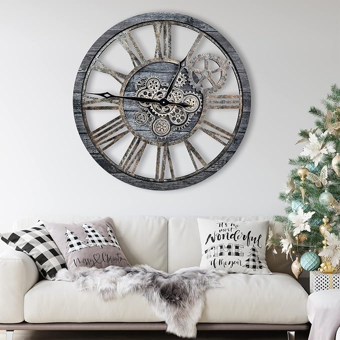 The B-Style Large Real Moving Gears Wall Clock 30 inch Rustic Retro Industrial - Image 3