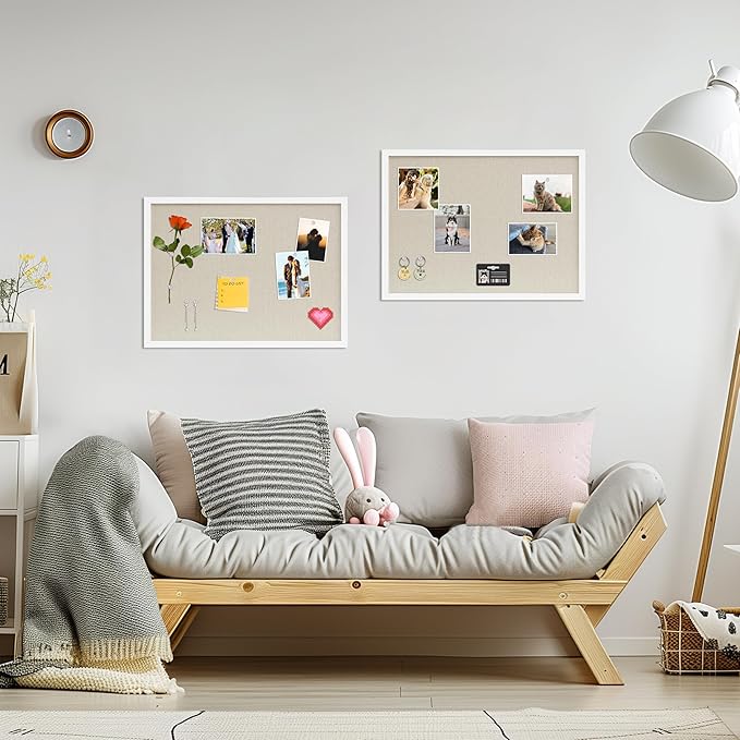 DAHAPYBOO Cork Board with Linen White, Bulletin Board 23"x17" Hanging Corkboards - Image 4