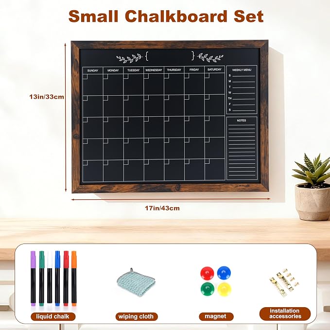Chalkboard Calendar for Wall, Small Rustic Framed Magnetic Chalkboard for Home - Image 2