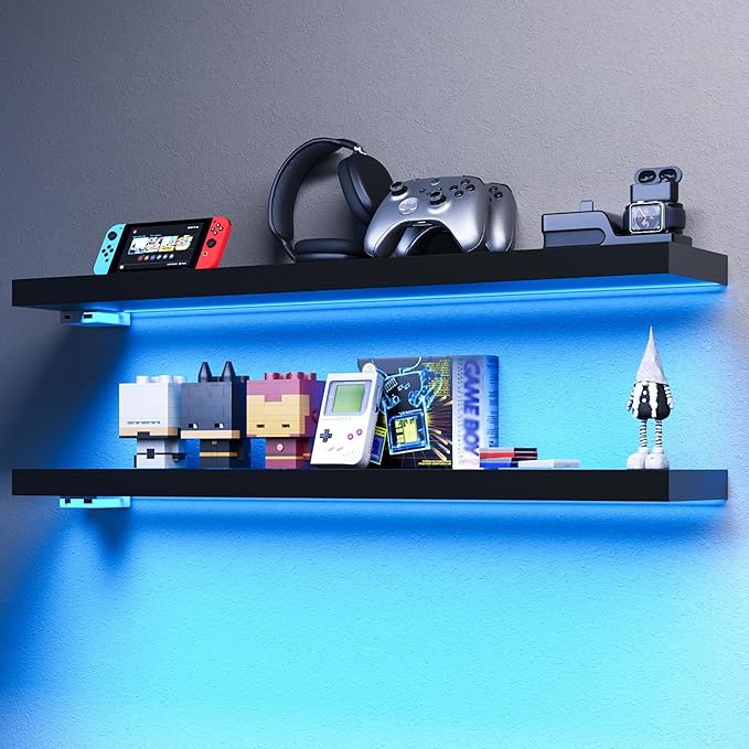 BAMEOS Floating Shelves with RGB LED, Hanging Wall Shelves by BAMEOS
