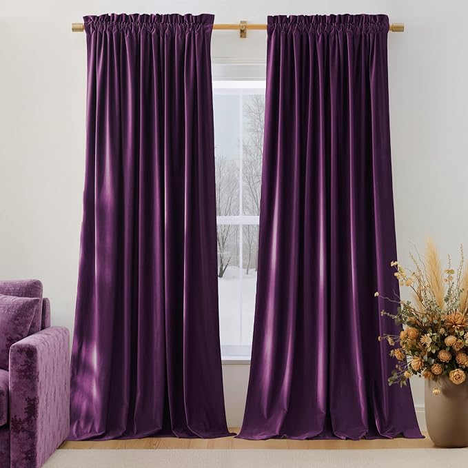 NICETOWN Purple Velvet Curtains 90 inch Long by NICETOWN
