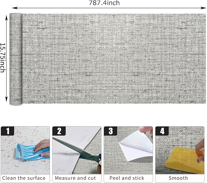 15.75"x787.4" Gray Grasscloth Wallpaper Peel and Stick Removable Textured Wall - Image 9