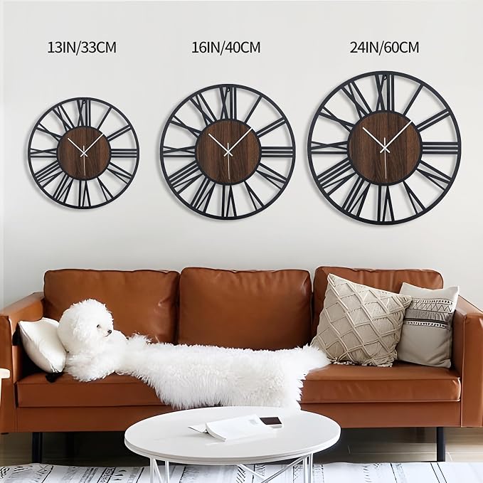 LEIKE Large Wall Clocks, Non Ticking, Battery Operated Rustic Round Modern Big - Image 2