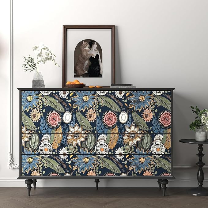 Boho Wallpaper Peel and Stick, Dark Vintage Floral Contact Paper, Retro - Image 3