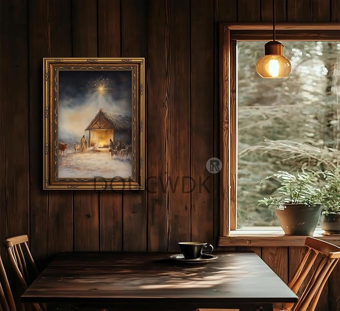 Vintage Nativity Scene Gold Framed Wall Art Birth of Jesus Christmas Christian - Image 9