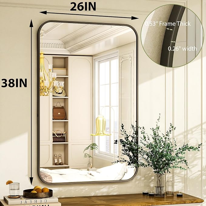 Easly 26 x 38 Inch Bathroom Mirror, Rounded Rectangular Vanity Mirror - Image 9