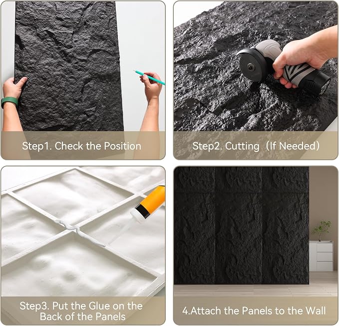 OUZUGIE 4 PCS Faux Stone Wall Panel 47.2’’ x 23.6’’ Interior Exterior Wall - Image 5