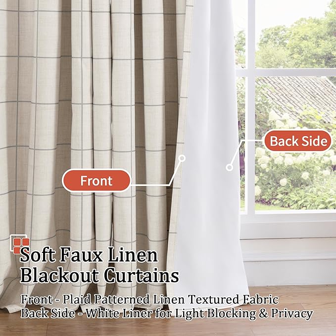 Lajode Grey Plaid Curtains Pattern Printed 90 Inches Long - Image 3