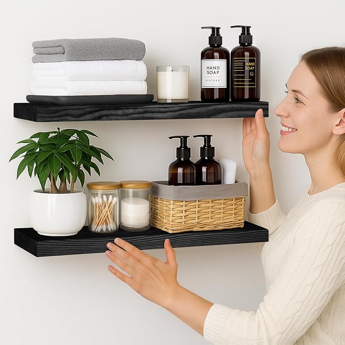 BGMG Wood Floating Shelves for Wall 30 inch Set of 2, Solid Wood Wall Mount - Image 6