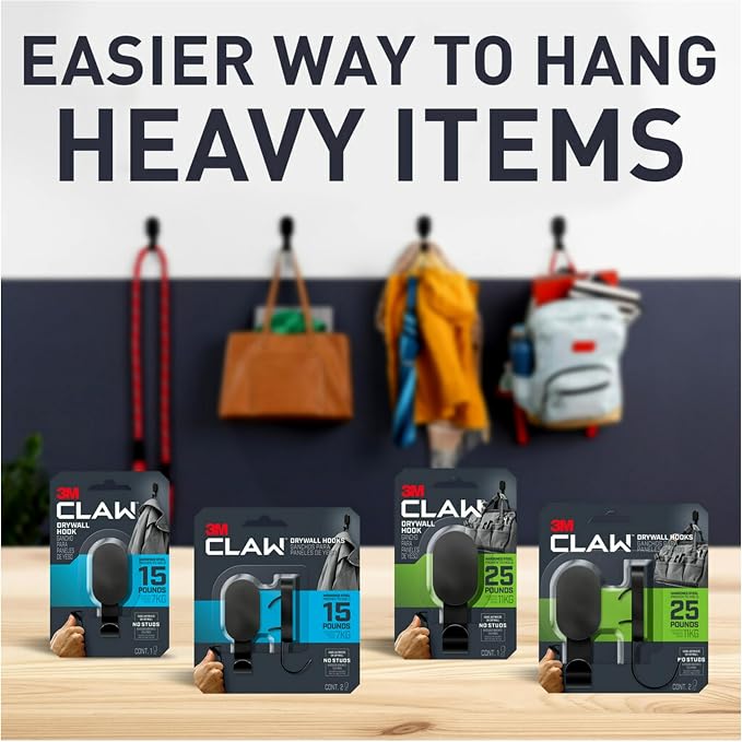 3M CLAW 25 lb. 2 Drywall Black Hooks & 2 Extra Picture Hangers, Heavyweight - Image 11