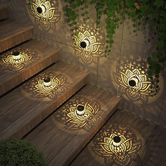 gardencave 4 Pack Solar Fence Lights Metal Solar Powered Outdoor Wall Deck - Image 4