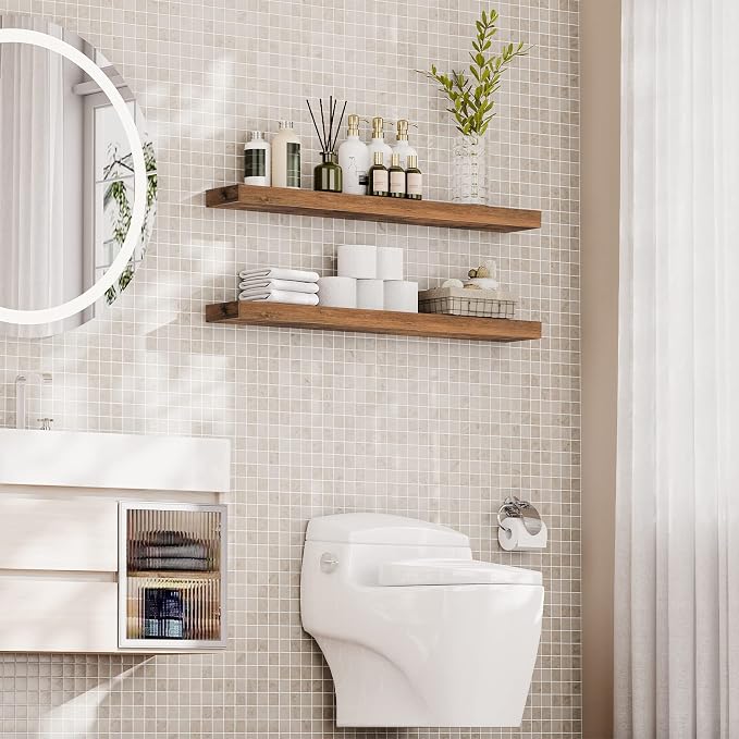 HOOBRO Floating Shelves for Wall, Wall Mounted Shelf Set of 2, 47.2" Hanging - Image 4