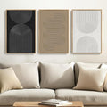 Framed Black and White Brown Abstract Wall Art, 3 Piece Boho Geometric Canvas by Cuspin