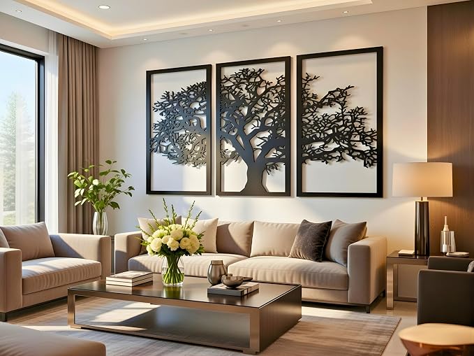 VAILLA Tree of Life Wall Art Decor Set of 3 Wall Hanging Sculpture Modern Wall - Image 8