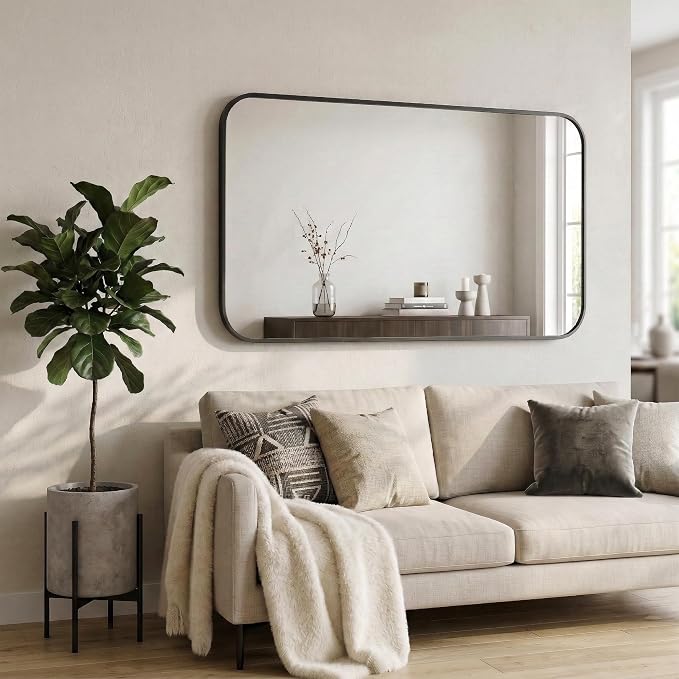 30x48 Inch Oversized Matte Black Bathroom Vanity Mirrors | Flush Mount Deep Set - Image 8
