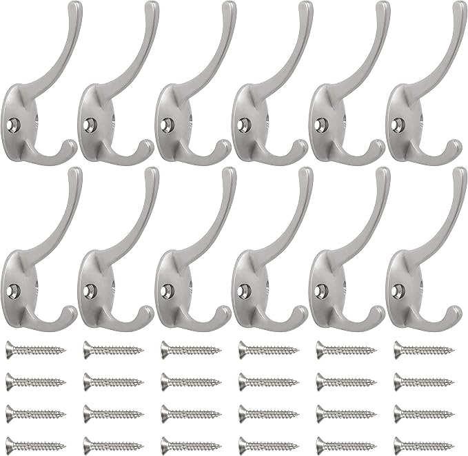 IBosins 12 Pack Silver Coat Hooks Wall Mounted - Image 2