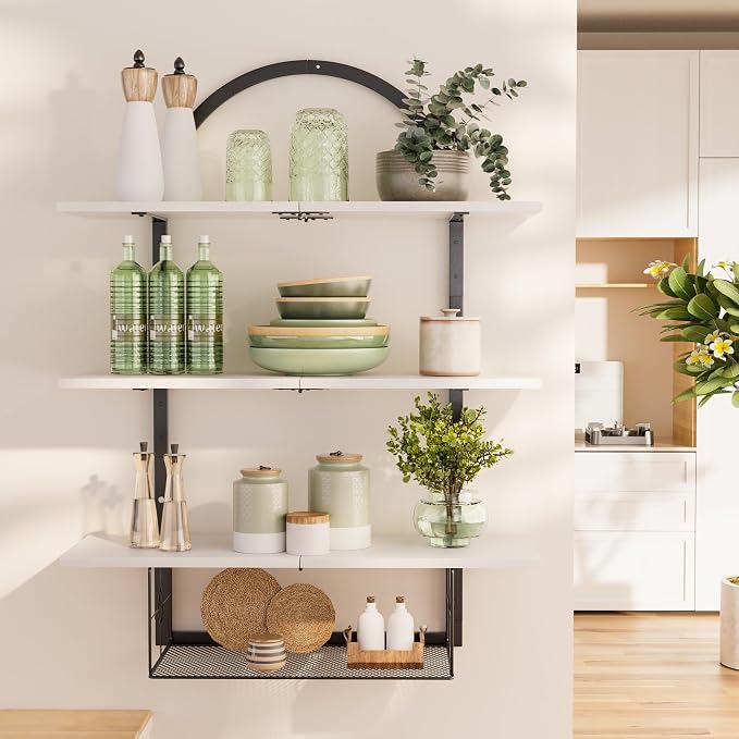 XLHOMO Floating Shelf for Wall- 31.5"x 24" 3+1 Tier White Bathroom Floating by BetterbathroomwithXLHOME