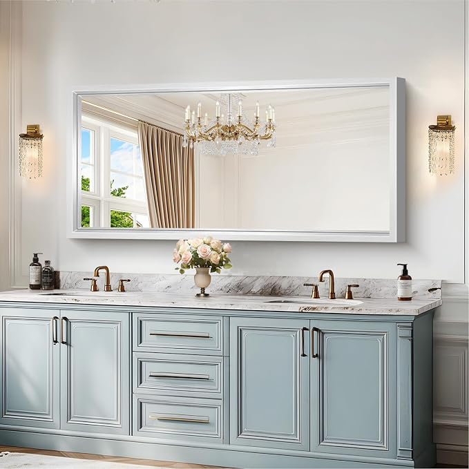 60"x28" Brushed Silver Bathroom Mirror, Large Rectangular Mirror - Image 5
