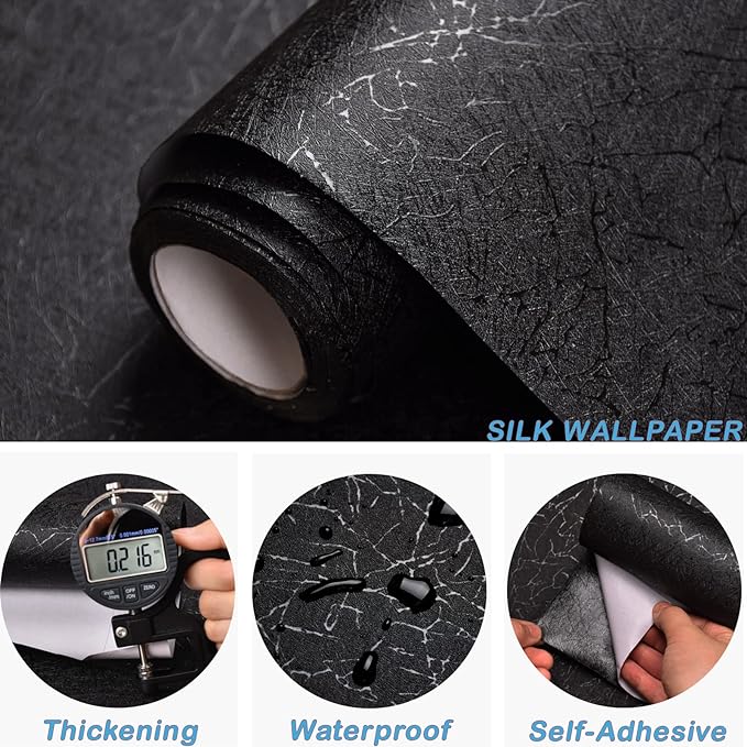 Cohoo Home Black Silk Peel and Stick Wallpaper - Image 3