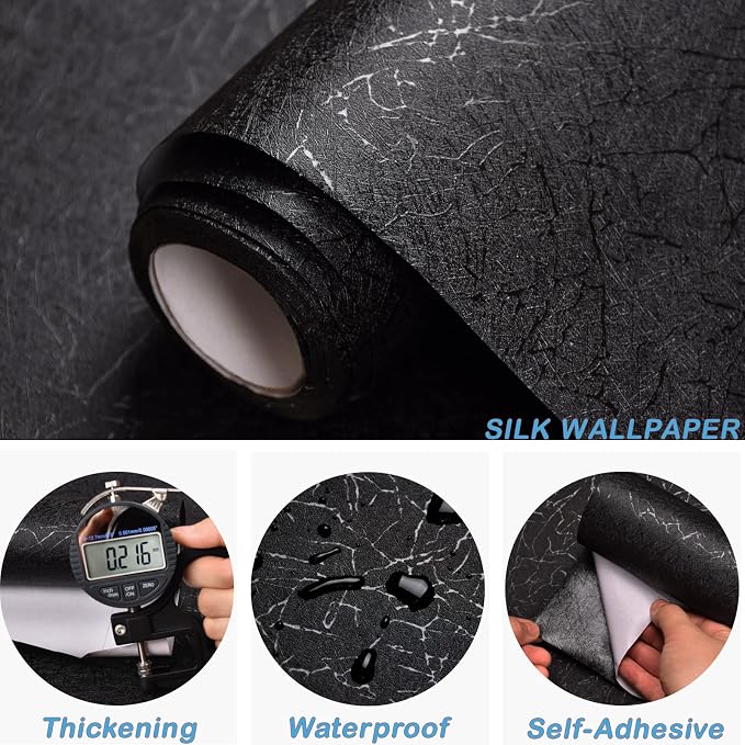 Cohoo Home Black Silk Peel and Stick Wallpaper - Image 3