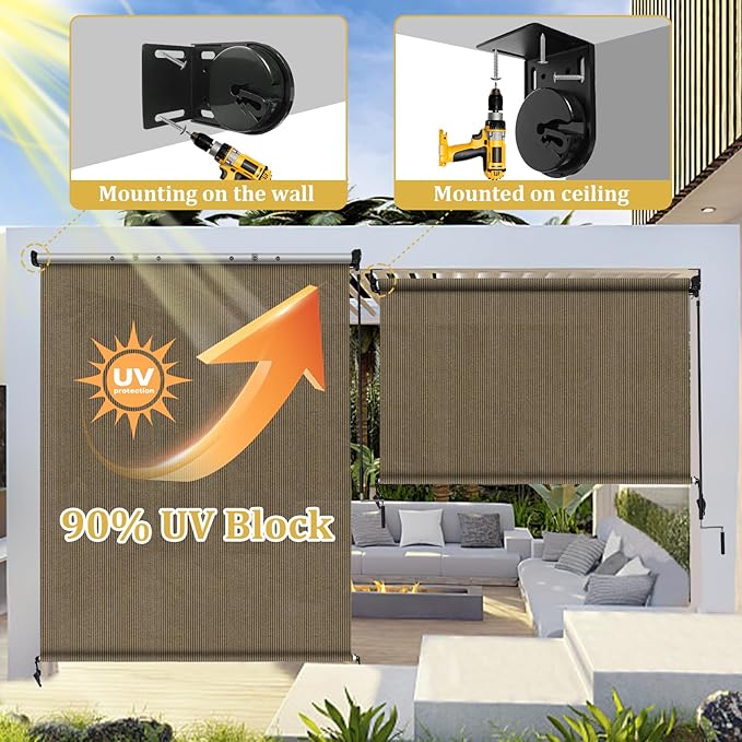 Shade&Beyond Outdoor Roller Shades 4' W x 8' H Cordless Patio Roll Up Blinds - Image 4