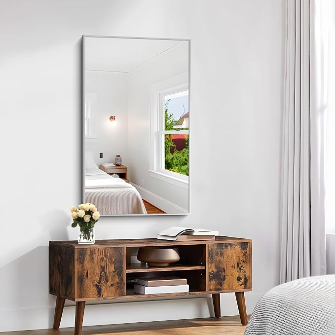 KOCUUY Silver Framed Mirror, HD Tempered Glass, Anti-Rust Frame, Modern Design - Image 4