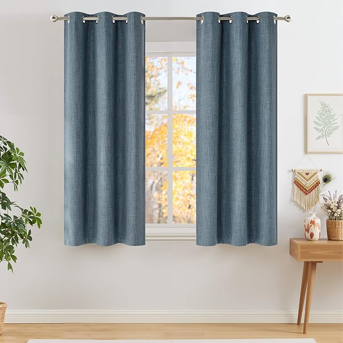 NICETOWN Short Faux Linen Mist Blue Blackout Curtains 63 inches Long by NICETOWN