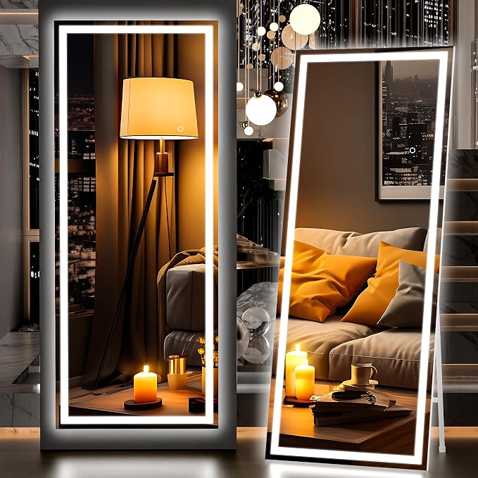 Hasipu Full Length Mirror with Lights, Full Body Dressing Hanging Mounted Mirror by Whatssuitableisthebest