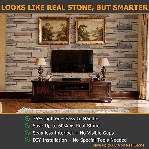 ROOMTEC 6-Packs Faux Stone Wall Covering Panels - Image 4