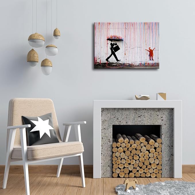 Wieco Art Banksy Raining Day or Colorful Graffiti Street Famous Canvas Prints - Image 3