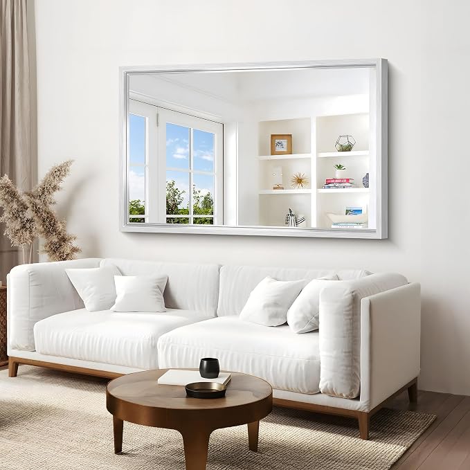 60"x40" Brushed Silver Bathroom Mirror, Large Rectangular Mirror - Image 3