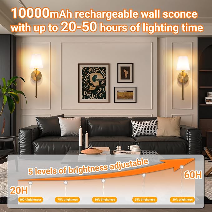 Battery Operated Wall Sconces Set Of 2, Wireless Battery Wall Light - Image 4