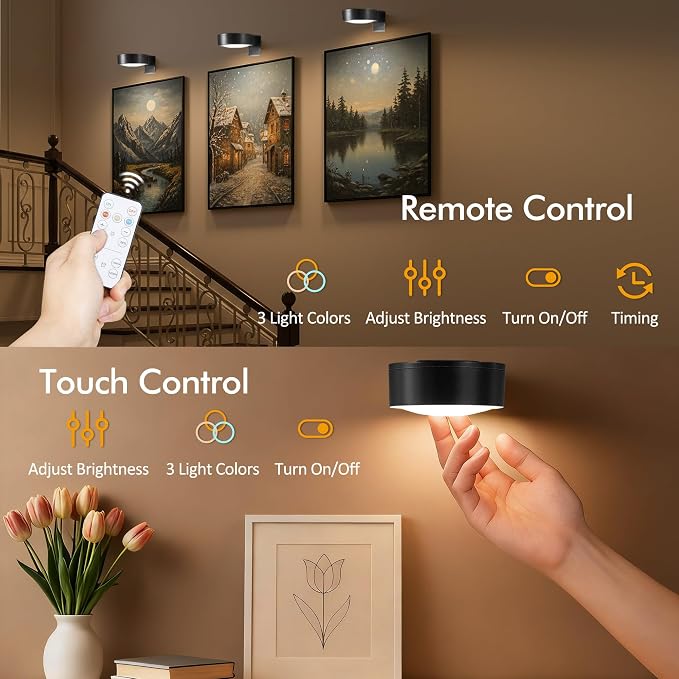 3-Pack Picture Lights for Wall, Rechargeable Battery Operated LED Painting Light - Image 5