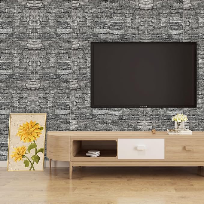 3D Wall Panels Peel and Stick in Black Grey Stone, Textured Faux Brick Wall - Image 7