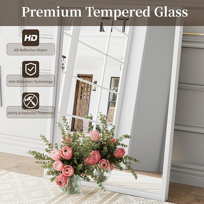 Syndra White Wood Frame Bathroom Mirror, Waterproof Slim Deep Frame, - Image 8