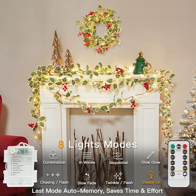 suddus 40 LED Christmas Fairy Lights Battery Powered, 12.5ft Vine String Lights - Image 4