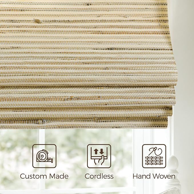TWOPAGES Woven Bamboo Cordless Roman Shades, Custom No Drill or Motorized Blinds - Image 4