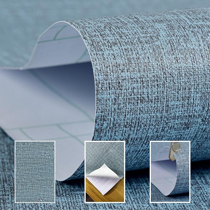 Yancorp 32.8ft Textured Fabric Teal Wallpaper Faux Grasscloth Blue Peel and - Image 6