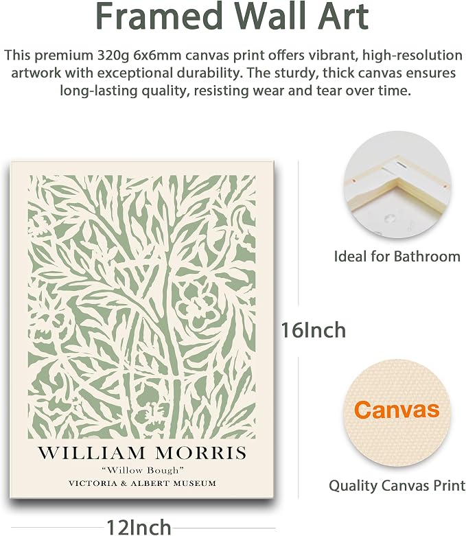 HesenDot Green Botanical Framed Wall Art Set, 12x16in Matisse William Morris - Image 2