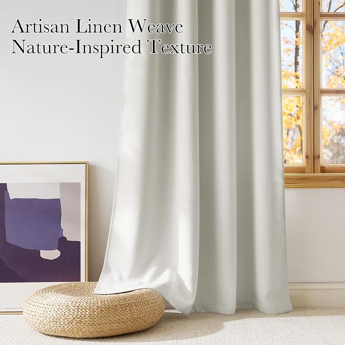 NICETOWN Natural Faux Linen Room Darkening Rod Pocket Curtains 63 inch Length - Image 3