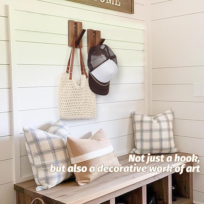 Foldable Wall Hooks 2Pack: Rustic Wooden Coat Hooks Mounted - Image 6