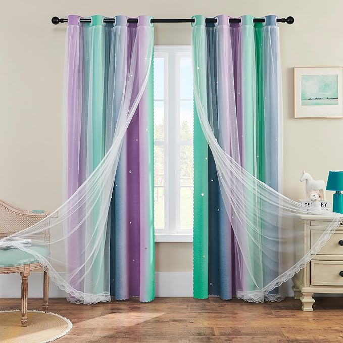 XiDi Purple Rainbow Curtains for Kids' Bedroom by Addsomecolortolife
