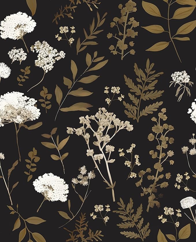 Laatse Dark Floral Wallpaper Peel and Stick Boho Wallpaper 17.5in x 393in by Laatse