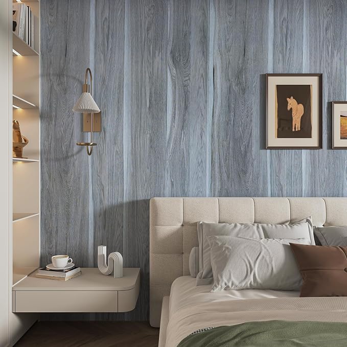 Grey Wood Grain Contact Paper Light Blue Wood Look Wallpaper Peel and Stick - Image 2