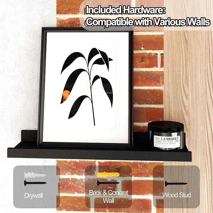 Black Floating Shelves for Wall Decor, Wall Mounted Wood Storage Shelf for - Image 6
