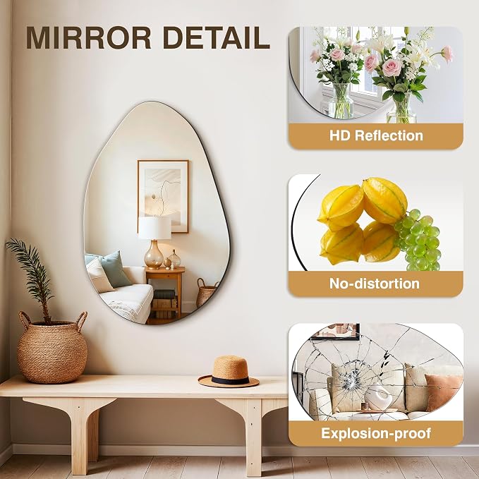 FICTOR Irregular Asymmetrical Wall Mirror, Living Room, Dining Room - Image 3